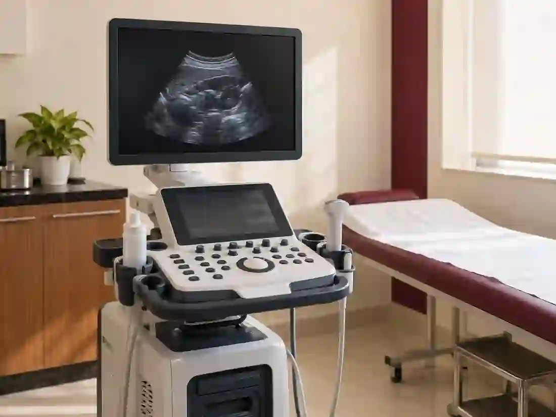 Ultrasound equipment in an examination room.